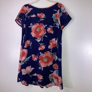 Mabel Dress M Blue Bright Floral Dress Lined Low Back Flowy